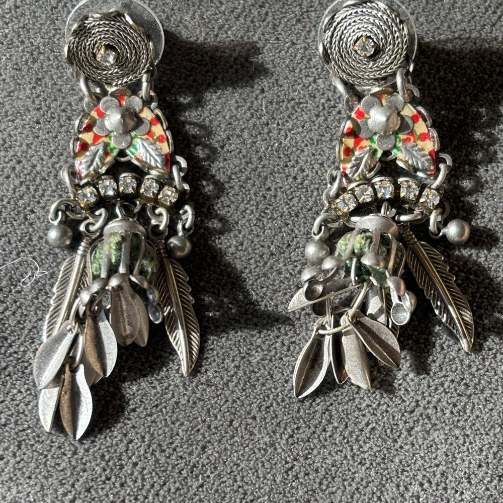 Silver and Green Floral Dangle Earrings by Ayala Bar